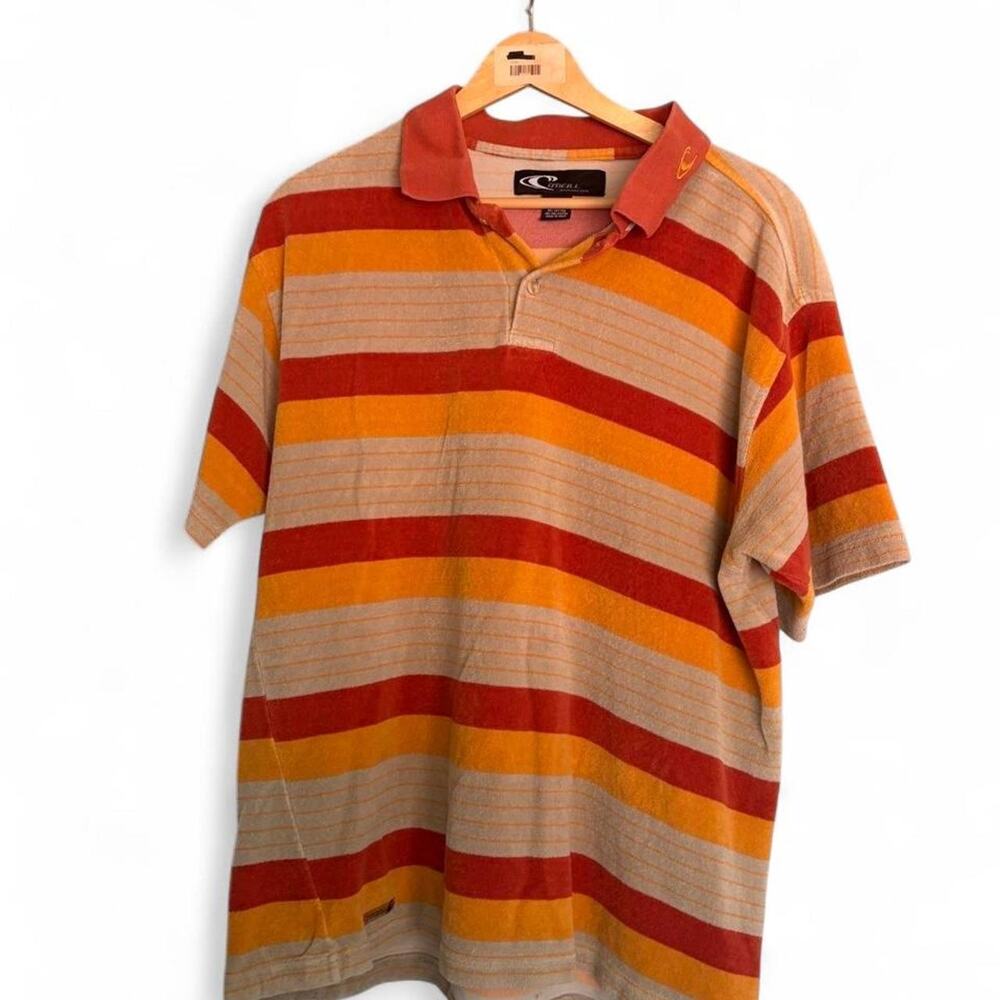 90s O’Neil Surfwear Terry Cloth Polo Striped Shirt